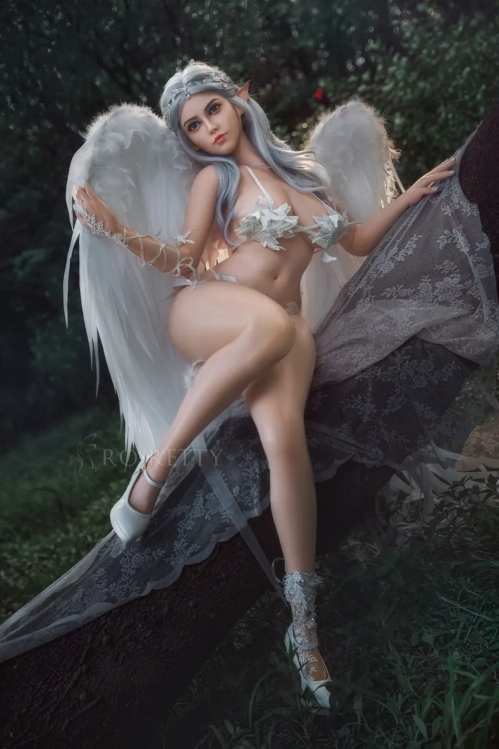 Picture of Rosretty Doll | 164cm/5ft4 Full Silicone Cosplay Pointed Elf Ears Silver Hair Lifelike Big Breasts Sex Doll - Melissa